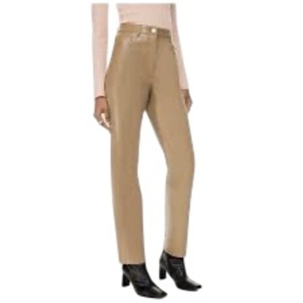 Wilfred Aritzia Vegan Leather Pants Size 4 Tan Straight‎ Leg High Waist